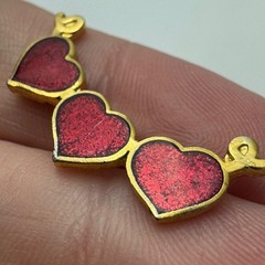 Triple Heart Lapel Pin Love Red Enamel 90s Collectible Brooch Vintage Gold Tone