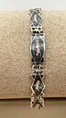 VTG Signed SIAM Niello 925 Sterling Silver Enamel Panel link bracelet 7″