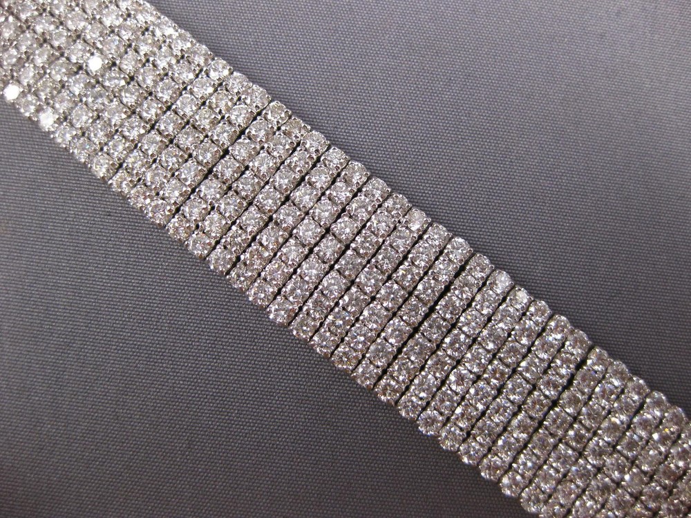 WIDE & LONG 25.25CT DIAMOND 14KT WHITE GOLD CLASSIC MULTI ROW TENNIS BRACELET