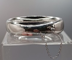 Vintage Whiting & Davis Bracelet Silver Tone Hinged Bangle Safety Chain 7″