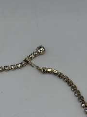 Vintage Clear Smoky Gray Pink Rhinestone Floral Necklace Unsigned