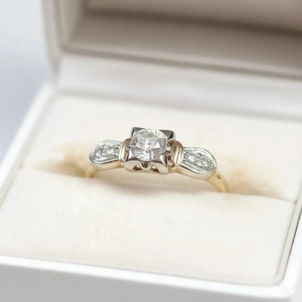 Art Deco Style Round Cut Lab Created Diamond 14k White Gold FN Engagement Ring