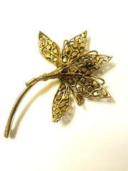 Alcozer and J .Flower Brooch with Faux Jade and Pearls Vintage Italy