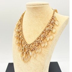 Gold‑Tone Bridal Necklace w/ Prong‑Set Marquise & Round Stones, Clear Elegance
