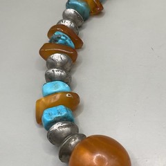 Necklace Sterling Silver Turquoise Baltic Amber Beaded Chunky