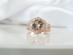 Rose Gold on Sterling Silver 925 Natural Irradiated Peach Morganite Ring Size 6