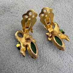 Vintage Juliana Rhinestone Clip On Earrings Gold Tone Flower Watermelon