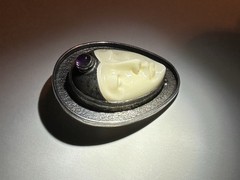 925 Sterling Silver Teardrop Cameo Face Amethyst Bone Cabochon Brooch Pin 2 Inch