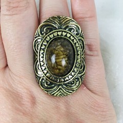 Vintage Ring Gold Tone Metal Brown Stone Ring Adjustable One Size Fits All