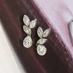 Cluster Drop Dangle Earrings 2.4 Ct Pear Simulated Diamond 14K White Gold Over
