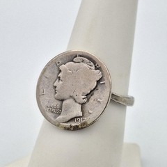 Vintage 900 Coin Silver 1917 D Mercury Dime 10C Homemade Coin Ring Size 7