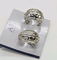 Anne Klein Earrings Filigree Flower Silver tone Wide Pierced Couture .75 in