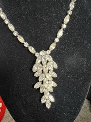Vintage Weiss 3 Piece necklace and earring set Clear Round & Marquise rhinestone