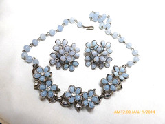 VINTAGE CORO BABY BLUE LUCITE FLOWER CLUSTER NECKLACE and EARRINGS SET