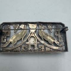 Rare Antique Art Deco Sterling Silver Marcasite MOP Cats Brooch 2.5in 13.8g