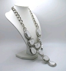 Vintage RJ Graziano runway statement necklace Silvertone and rhinestones