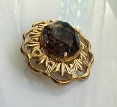 Vintage Soviet gold-plated brown brooch pin
