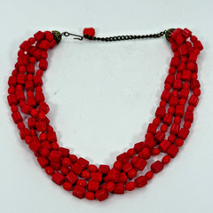 VTG Red Glass Bead Multi Strand Necklace Adjustable Length Estate Find
