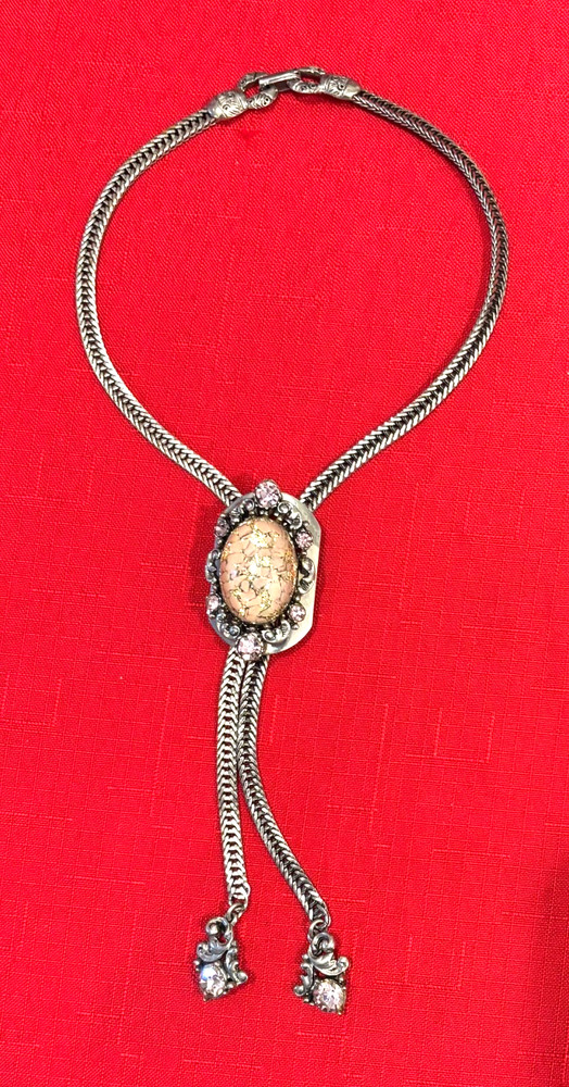 Vintage Selro Selini Bolo Style Necklace pink Confetti Lucite Cabochon Unsigned