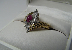 GOLD PLATED STERLING SILVER RING RUBY CZ CUBIC ZIRCONIA CLUSTER RING US Size7