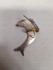 Vintage Taxco Sterling Silver 925 TB-110 Mexico Dolphin Drop Earrings