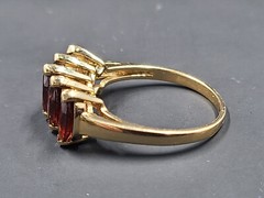 Vintage Almandine Garnet Ring, Five Stone 14K Gold Band Size 9