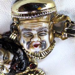 Vintage SELRO SELINI Seven Lucky Gods Bracelet Asian Fortune Faces Figural Panel