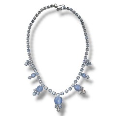 1950s Blue Moonstone Rhinestone Necklace Silver Tone 15in Vintage Unsigned