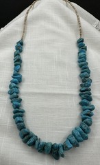 Old Pawn Kewa Sleeping Beauty Turquoise Nugget Olive Heshi Shell 24″ Necklace