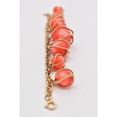 Vintage Ornament Caged Ball Beaded Chain Bracelet Charm Gold Chunky 1970s BinAW