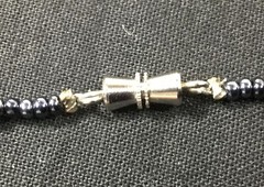Iridescent indigo dream catcher necklace, artisan, vintage dark glass beads 20″