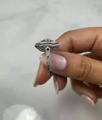 Art Deco Style Lab Created Diamond & Ruby 14K White Gold Finish Engagement Ring