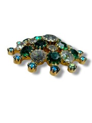 Green AB Clear Crystal Domed Brooch Gold Tone Vintage