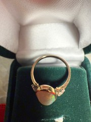 Australian Opal Ring (A), 2 Small Diamonds Each Side. 10K Gold, Antique, Sz.6.25
