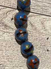 Vintage Cloisonne Bead Necklace Chinese Export Blue Pink Red Flower Beaded 25”