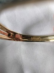 Glamorous Signed BR KRN Faux Marcasite & Goldtone Clamper Bracelet 7″