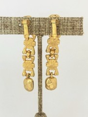 Vintage Long Dangle Rhinestone Clip On Earrings Gold Tone Runway Statement