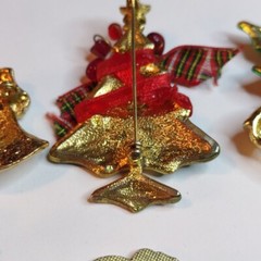Vintage Christmas Brooches Trees / Bells / Santa / Poinsettia pins lot Of 6
