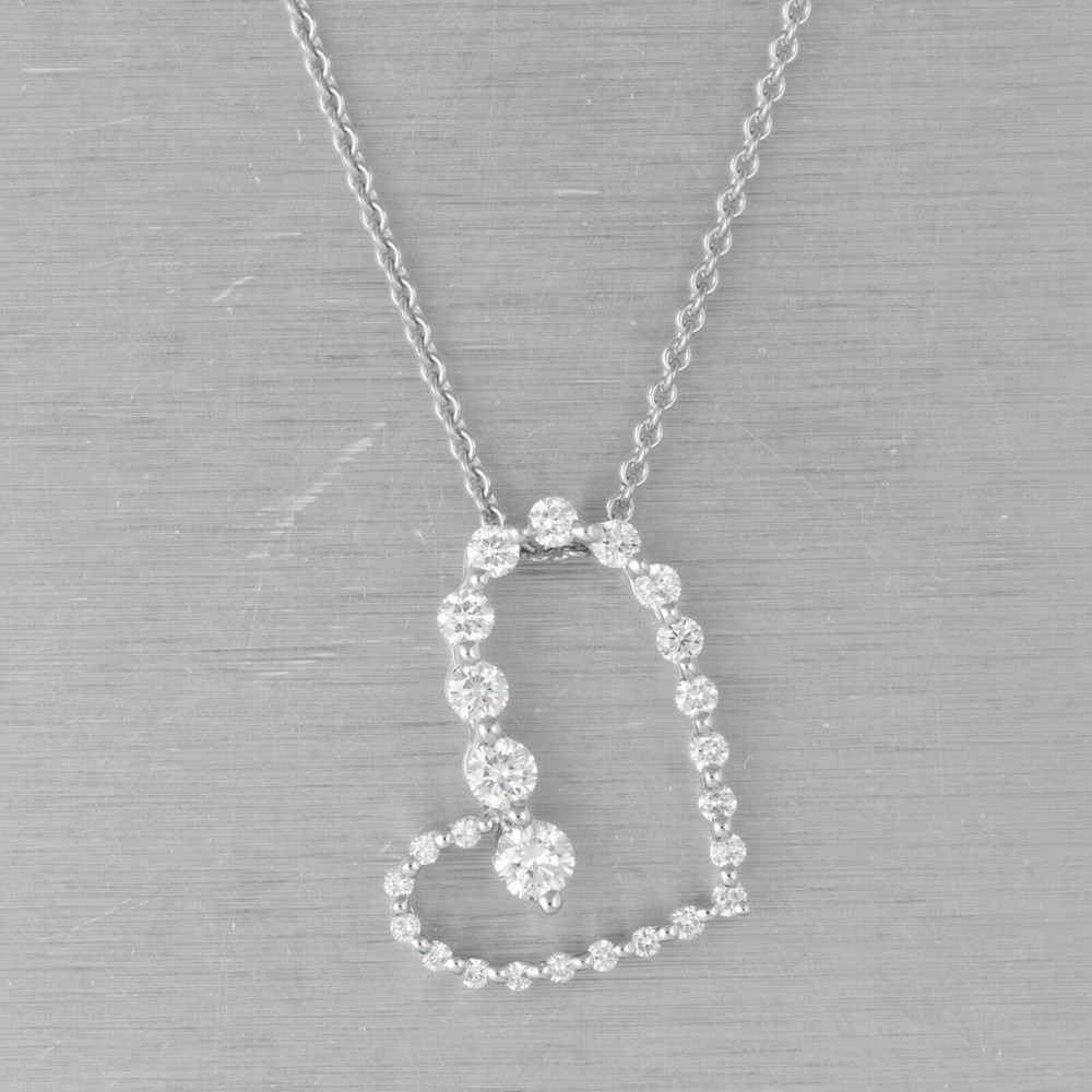Movado 18k White Gold Diamond Asymmetrical Graduated Heart Necklace 0.60ctw 16″
