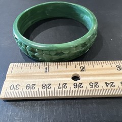 Green Lucite Plastic Bracelet Carved Flowers 2.5 In Diameter