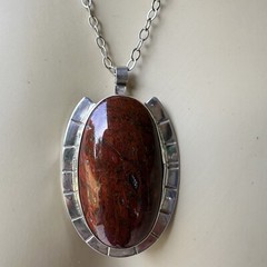 Ray Youmans Pendant Necklace 20 Inch Fossil Dino Gembone 925 Sterling 26.7g
