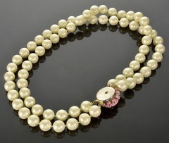 ANTIQUE ART DECO ENAMEL 2-STRAND LUCITE PEARL BEAD NECKLACE C.1920
