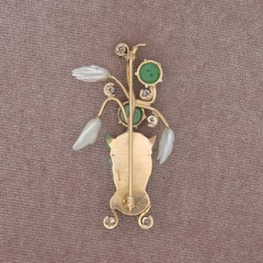 1950s Gumps 14K Gold Carved Jade Pearl Diamond Brooch(21059-NRTHH)