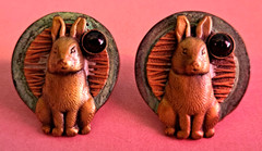 Vintage Mixed Metals Rabbit Earrings With Black Stone Accent Oxidized Bunny 3D