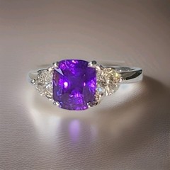 14K White Gold Engagement Ring 2.51CT.Natural Purple Sapphire Cushion GIA Cert