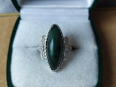Elegant Nephritis stone RING SILVER 875 stamp USSR ANTIQUE size 8 Jewelry