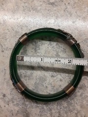 Vintage Green Glass Bangle Bracelet Silvertone Accents-Bearded Dragons Peacock
