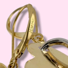 Vintage Two Tone 14K Gold Heart Dangle Leverback Earrings 1.25″