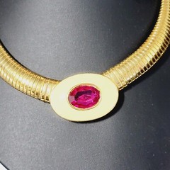 Vintage Yves Saint Laurent YSL Pink Crystal Tubogas Cream Enamel Collar Necklace
