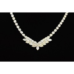 Vintage 19″ Crystal Collar Necklace Silver Rhinestone Marquise Prong NOS 80s 9A